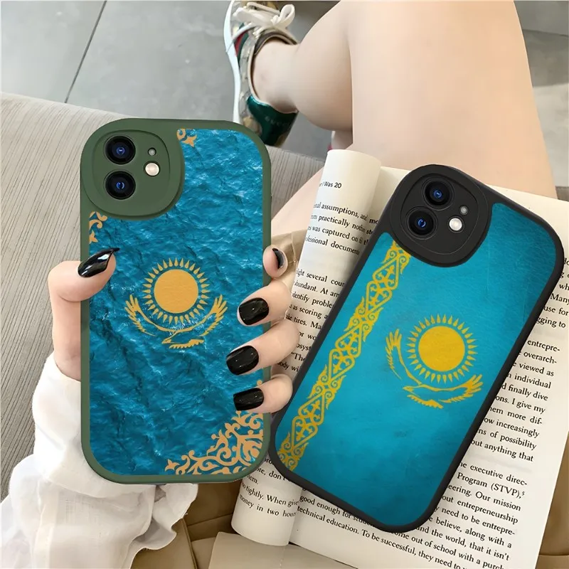 

Kazakhstan Passport Flag Map Phone Case Silicone For IPhone 13 11 14 12 Pro Max Mini Xs X Xr 7 8 Plus SE2020 Leather Texture