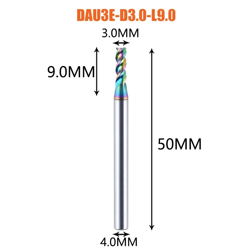 

Dreanique 1 шт. 1-12 мм 3-зубая концевая фреза из твердосплавного сплава, DLC-покрытие, U-образная фреза для алюминия DAU3E
