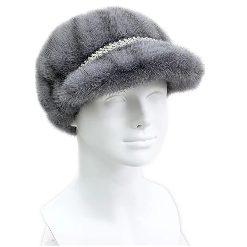 New Winter Real Mink Fur Hat Russian Baseball Cap Fluffy Warm Women Caps