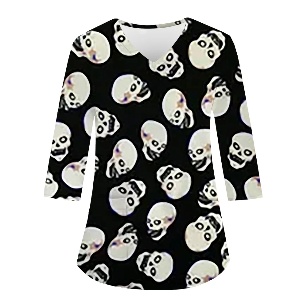 Женская медицинская форма медсестры с принтом Хэллоуина скраб рукавами 3/4 блузка