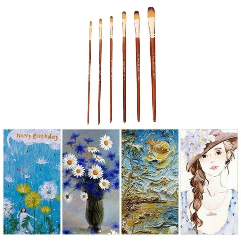 

6 Pcs Acrylic Paint Brush Set for Acrylic Watercolor Gouache Face Painting