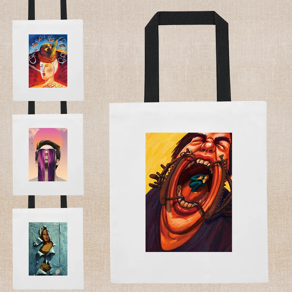 

Милая забавная сумка для покупок с принтом, складная сумка-тоут, вместительная Холщовая Сумка на плечо, женская сумка для путешествий и прод...