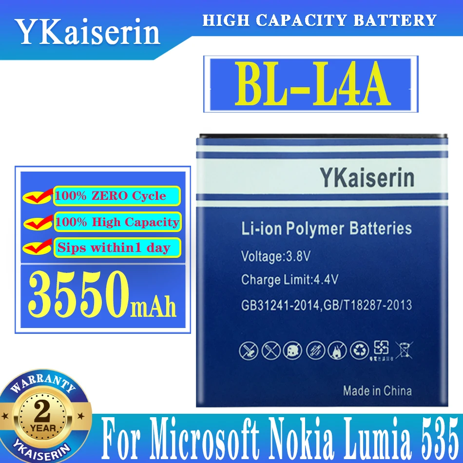 

YKaiserin BL-L4A Battery For Microsoft Nokia Lumia 535 RM-1090 RM-1089 Dual 830 RM-984 BL L4A 3550mAh High Quality Batteria