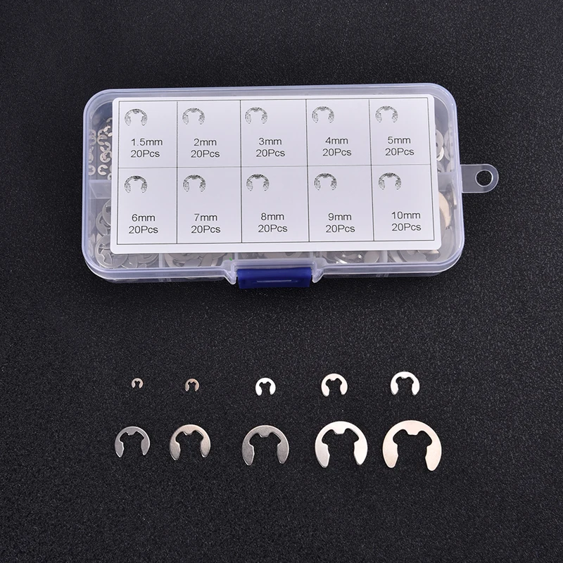 

200pcs Circlip Retaining Ring Washer Assortment Kit for Shaft Fastener E Clip