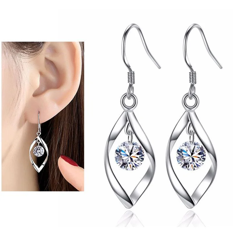 

1Pair Ear Ring Platinum Plated Twist Alloy Crystal Pendant Ear Piercing Stud Earring Plug Earrings