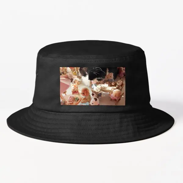 Kitty Comes For High Tea Bucket Hat  Bucket Hat Summer Outdoor Spring  Cheapu Sport Fashion Fishermen Solid Color Hip Hop Boys