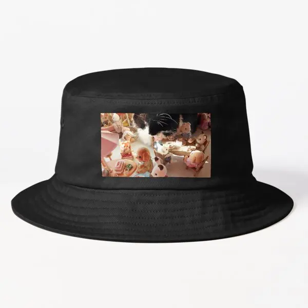 

Kitty Comes For High Tea Bucket Hat Bucket Hat Summer Outdoor Spring Cheapu Sport Fashion Fishermen Solid Color Hip Hop Boys