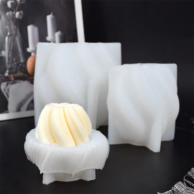 

3D Geometrically Wave Irregular Silicone Mold DIY Handmade Soap Candle Making Stripe Spiral Column Home Decor Clay Resin Mould