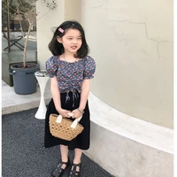girls clothing two piece kit summer new korean short floral shirt loose wide legs kids clothing for girls