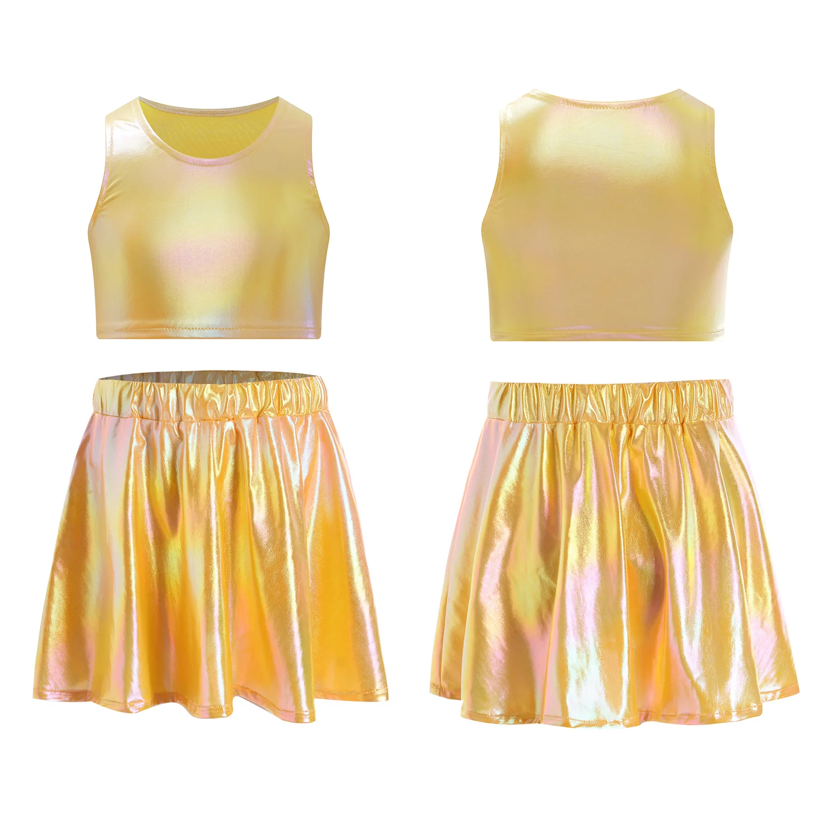 Танцевальная майка для девочек укороченный топ с металлическим блеском и юбка