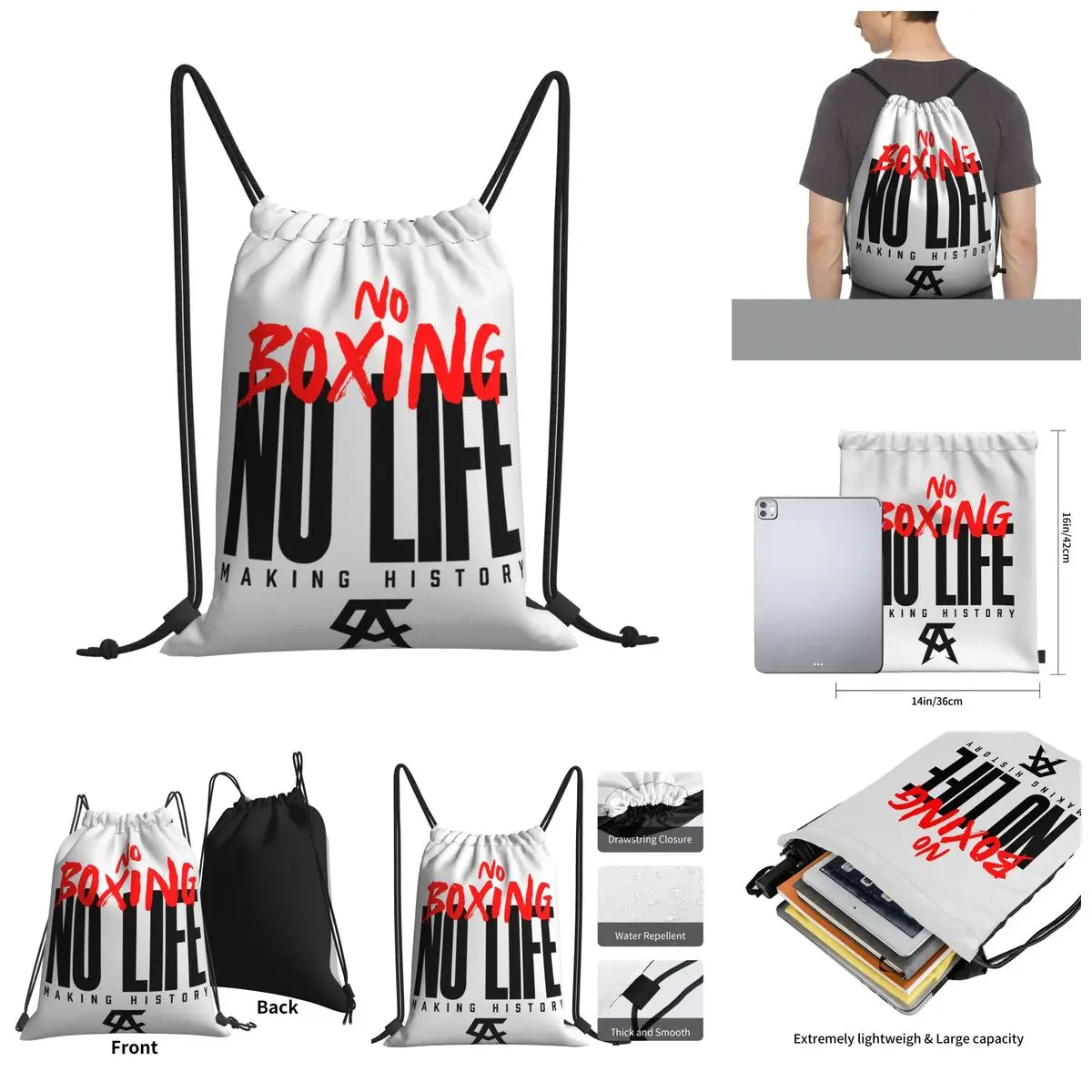 

Caneloer No Boxing No Life Making History Y Drawstring Bags Gym Bag premium Backpack Funny Sarcastic fisticuffs Field pack