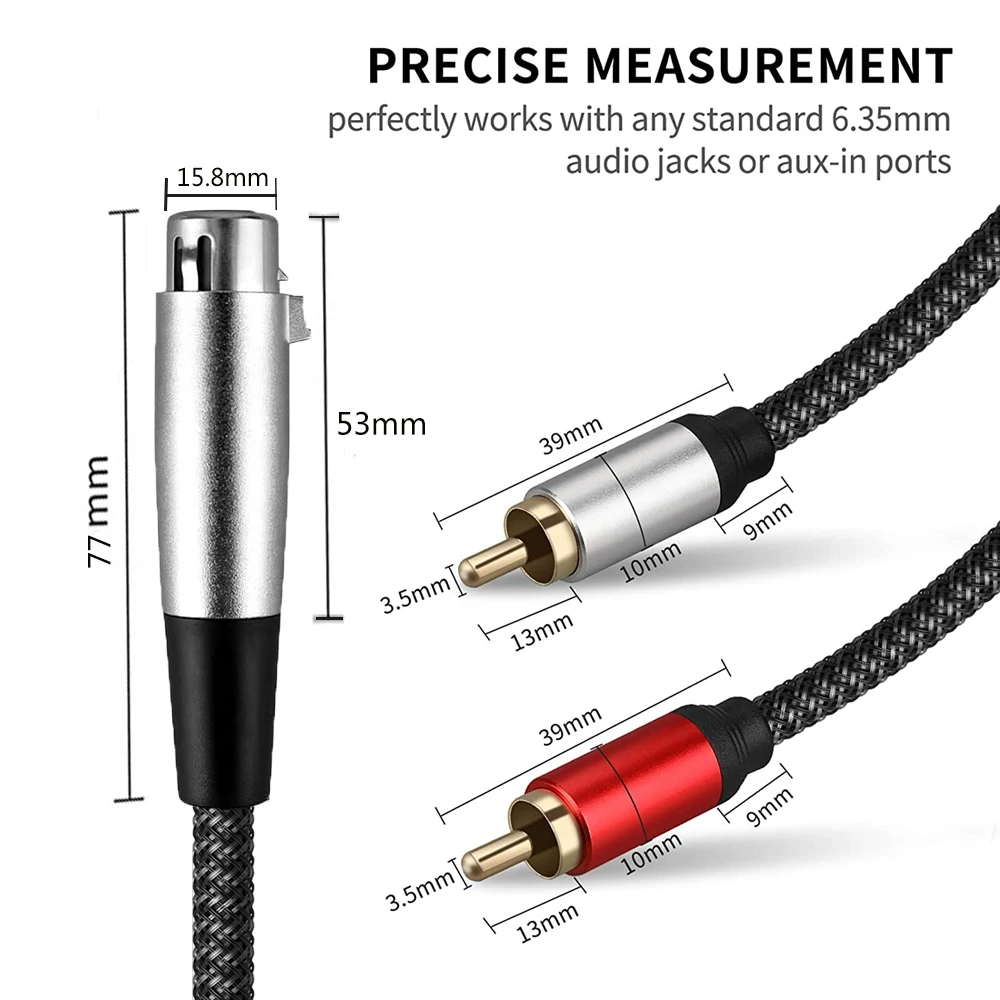 Профессиональный XLR штекер/гнездо к двойному RCA штекерному кабелю стерео аудио