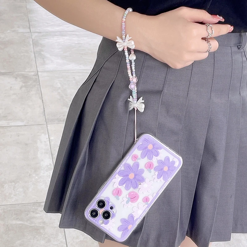 Luxury Cute Flower Lanyard Silicone Phone Case For iPhone 14 13 12 11 Pro XS Max XR X 8 7 Plus Ultra-thin Square Soft Back Cover