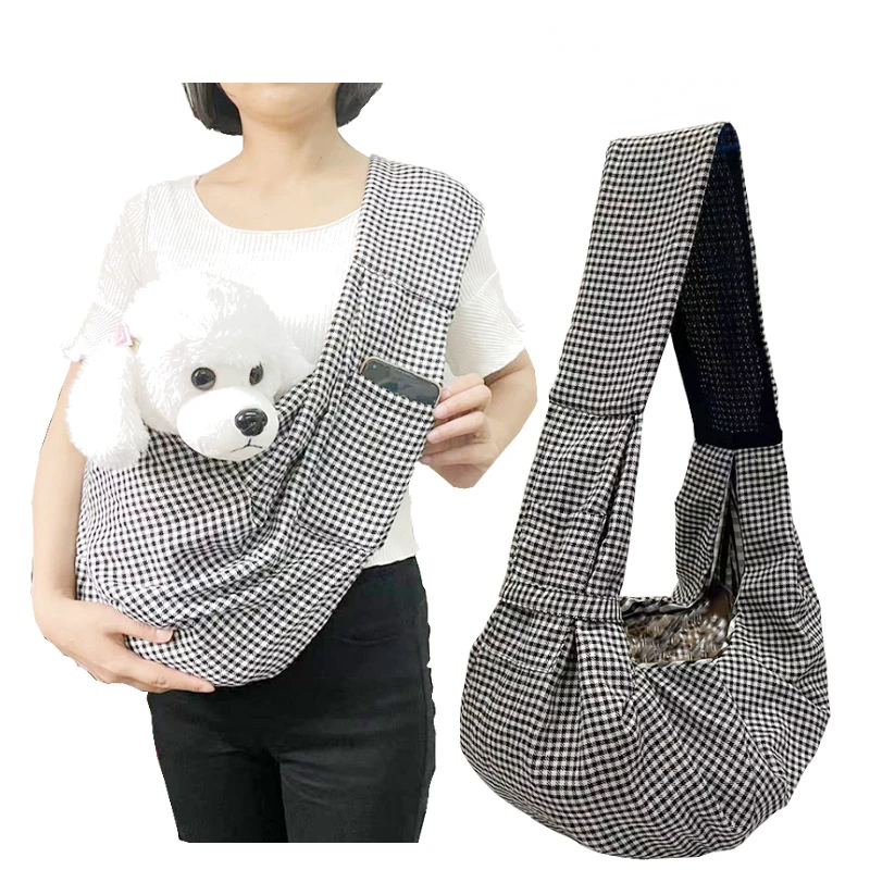 

New Pet Outing Backpack Foldable Cotton Plaid Pocket Dog Portable Cat Bag Light and Breathable Dog Bag 8KG Large Capacity