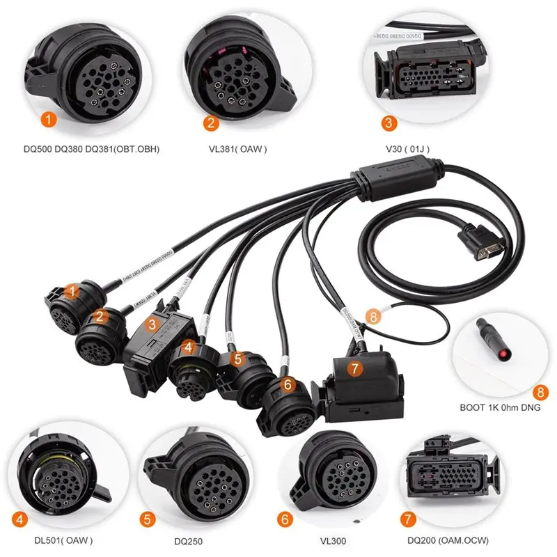 Фото Кабели для коробок передач AS57-Work With GODIAG GT107+ DSG Plus, набор 7-в-1 для коробок V30/DQ200/DL501/VL300/VL381/DQ500/DQ250 №2