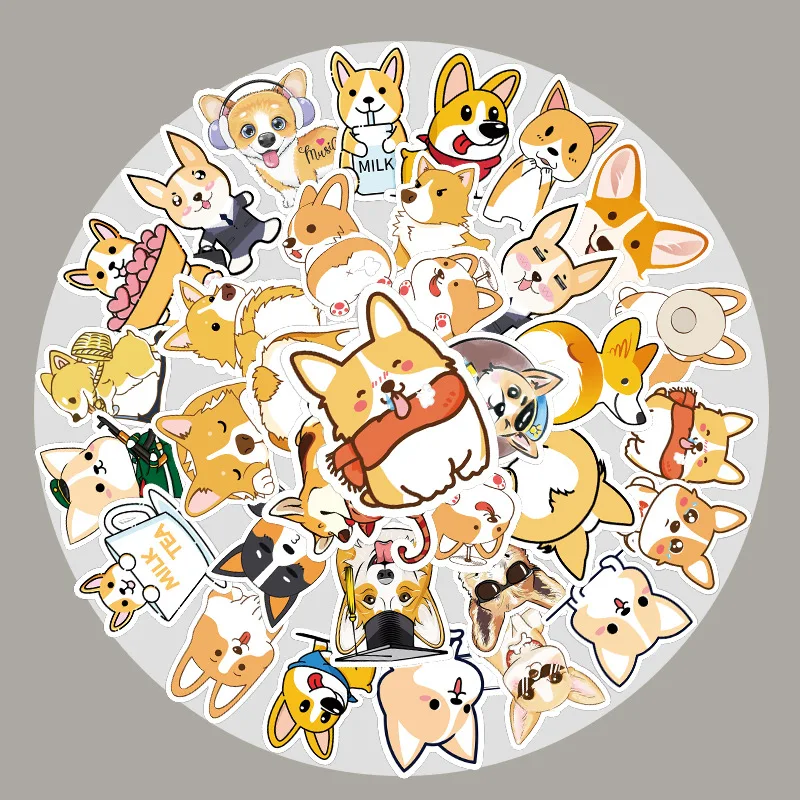 

50 Sheets of Cute Corgi Luggage Piano Motorcycle Car Laptop Decorative Stickers Moto Scrapbooking DIY Lable Kawaii Deco