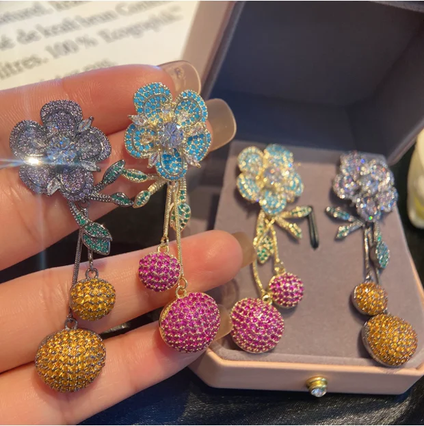 

Серебряная игла S925, роскошные маленькие серьги в виде цветка, инкрустированные микро цирконием, медные серьги