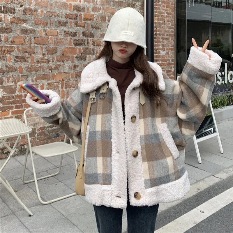 Women Trench Coat Vintage Elegant Spliced Plaid Double Breasted Korean Style Casual Loose Long Windbreaker Overcoat Jacket