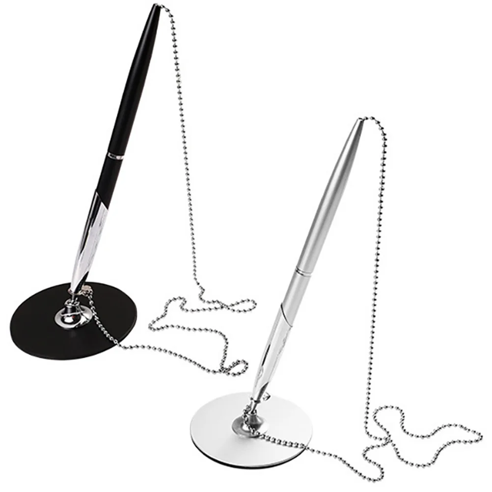 

Металлические маркеры, 2 шт., настольная шариковая ручка с цепочкой для подписи, фиксированное письмо, офисные канцелярские принадлежности, гостевая книга, многофункциональная вращающаяся