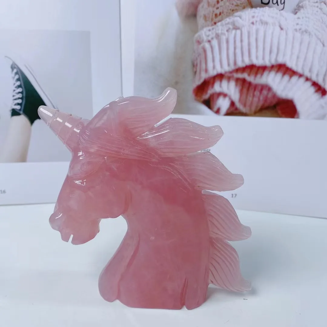 

1 шт. натуральный камень, розовый кварц, единорог, ручная работа, резной кристалл в виде животного, украшение для дома, кристалл, лечебный камень, подарок