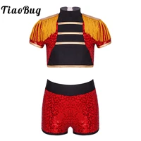 kids girls circus ringmaster costume outfit sequins tassels carnival party fancy cosplay ballet jazz dance crop topshorts set