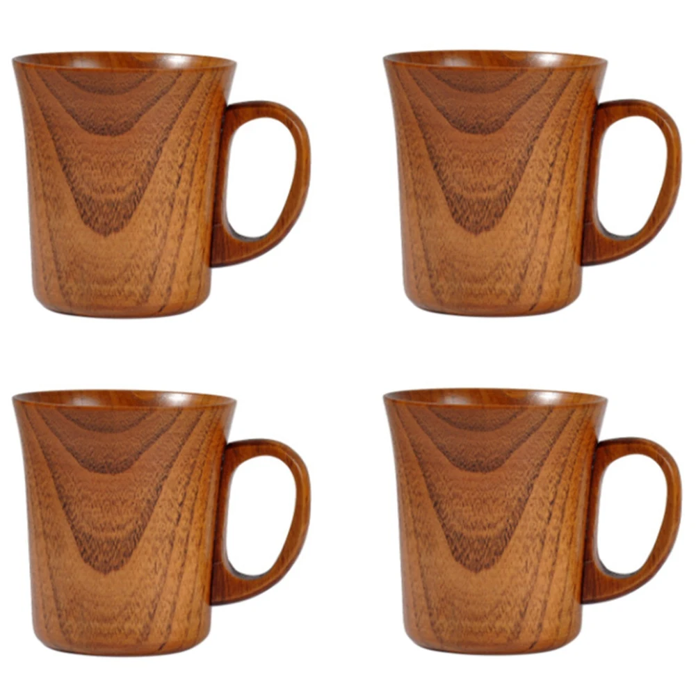 

280ML Natural Jujube Wood Cup Handmade Wooden Coffee Beer Mugs Breakfast Beer Milk Drinkware Tea Cup Home Decor, 4PCS