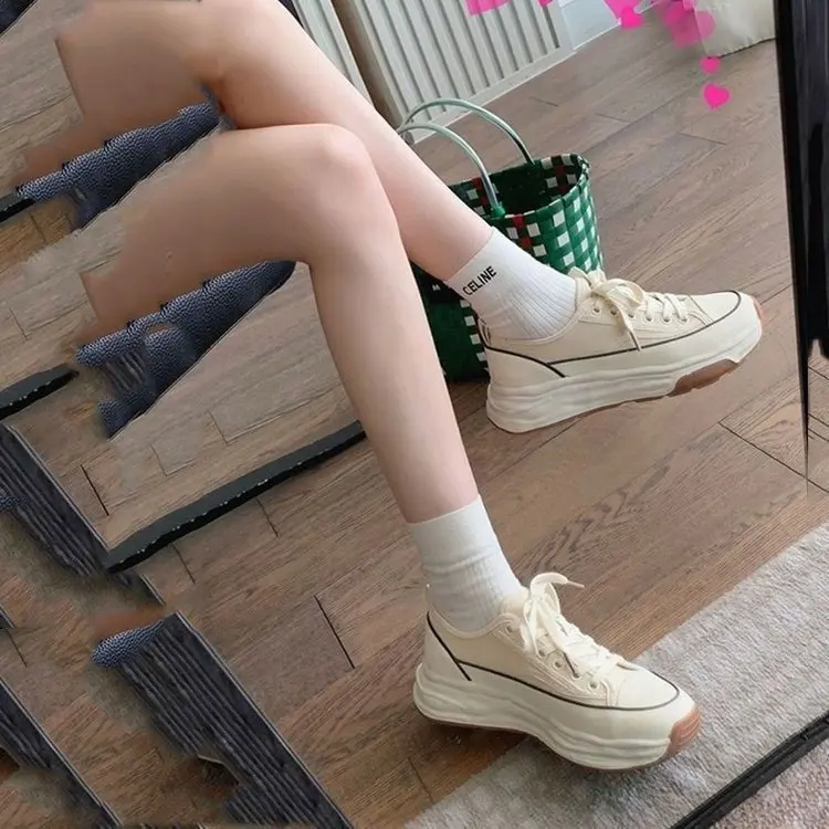 

Thick-Soled 2022 Spring New Casual High-Low Top All-Match Small White Shoes Women's Sports Leather Shoes