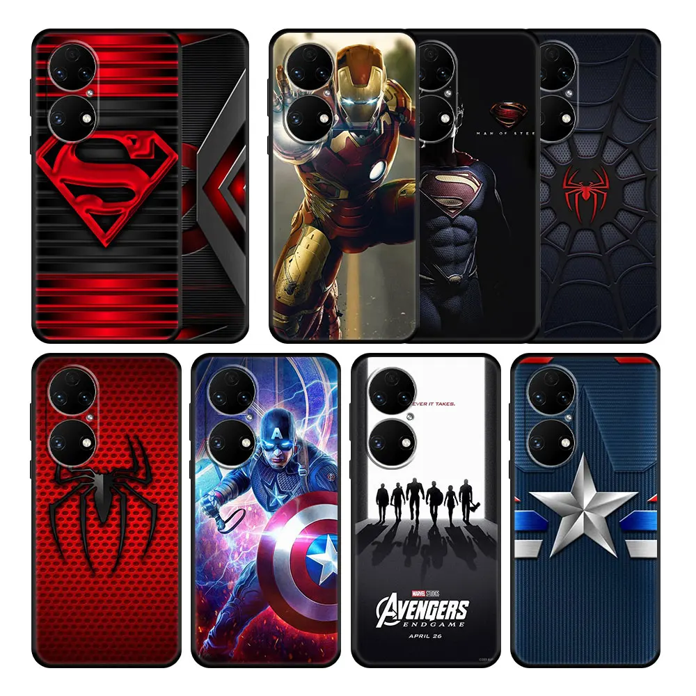 

Silicone Silicone Case Coque for Huawei P30 Nova 5T 9 SE P20 Pro P50 P40 Lite 2019 Marvel Avengers Captain Ironman Thanos Phone
