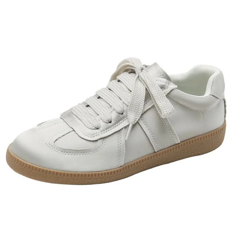2022 New Casual Sneakers Comfortable Flat Shoes Women's Simple Sports Satin White Shoes Lace-up Zapatos De Hombre 34~40