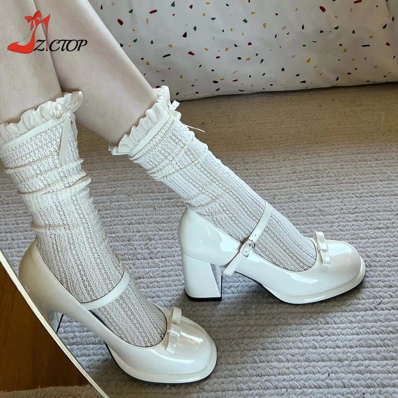 Туфли-лодочки женские из лакированной кожи милые туфли на толстом каблуке с