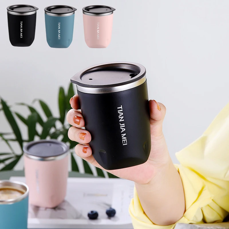 

300ml Stainless Steel Coffee Mug Vacuum Insulated Cup Leakproof Milk Tea Cup With Lid Leak-Proof Car Thermal Water Cup Drinkware