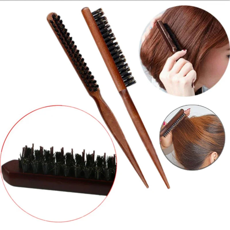 

Professional Boar Bristle Wooden Comb Salon Teasing Back Hair Brushes Slim Line Hairbrush DIY Barber Hairdressing Styling Tools