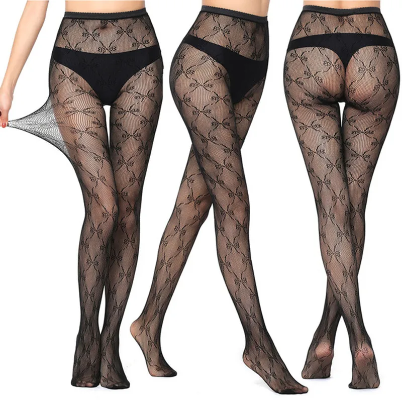 

Women Lolita Cosplay Hollow Out Floral Lace Pantyhose Fishnet Stockings Tights Fishnet Over Knee Stocking Without Underwear