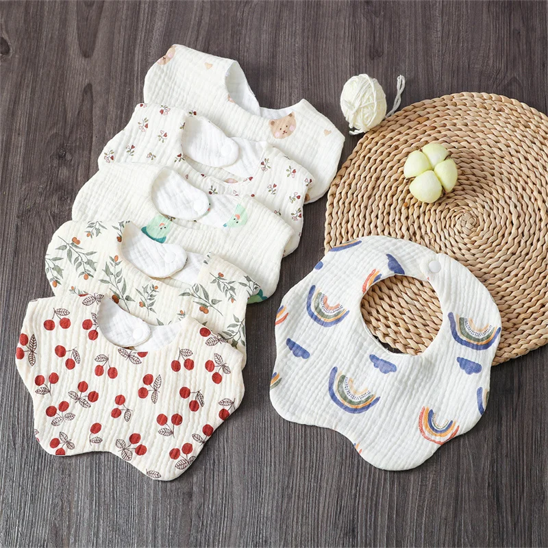 Soft Cotton Gauze Print Baby Bibs Newborn Infant Boy Girl Bandana Scarf 360 Degree Flower Shape Feeding Saliva Towel Burp Cloth images - 6
