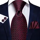 Темно-красный черный клетчатый Шелковый Свадебный галстук для мужчин Handky Cufflink Подарочный мужской галстук модный дизайнерский бизнес вечерние прямые поставки