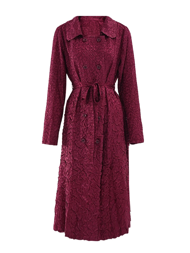 LANMREM осенне-зимний плиссированный длинный плащ женский модный красный