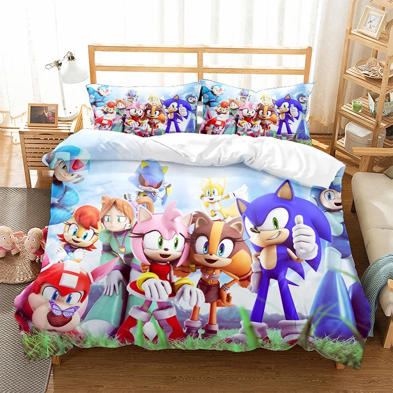 

3Pcs 3D Cartoon Sonic Bedding Set Queen King Size Quilt Cover Duvet Cover Set with Pillow Case for Adult Baby Children Gift