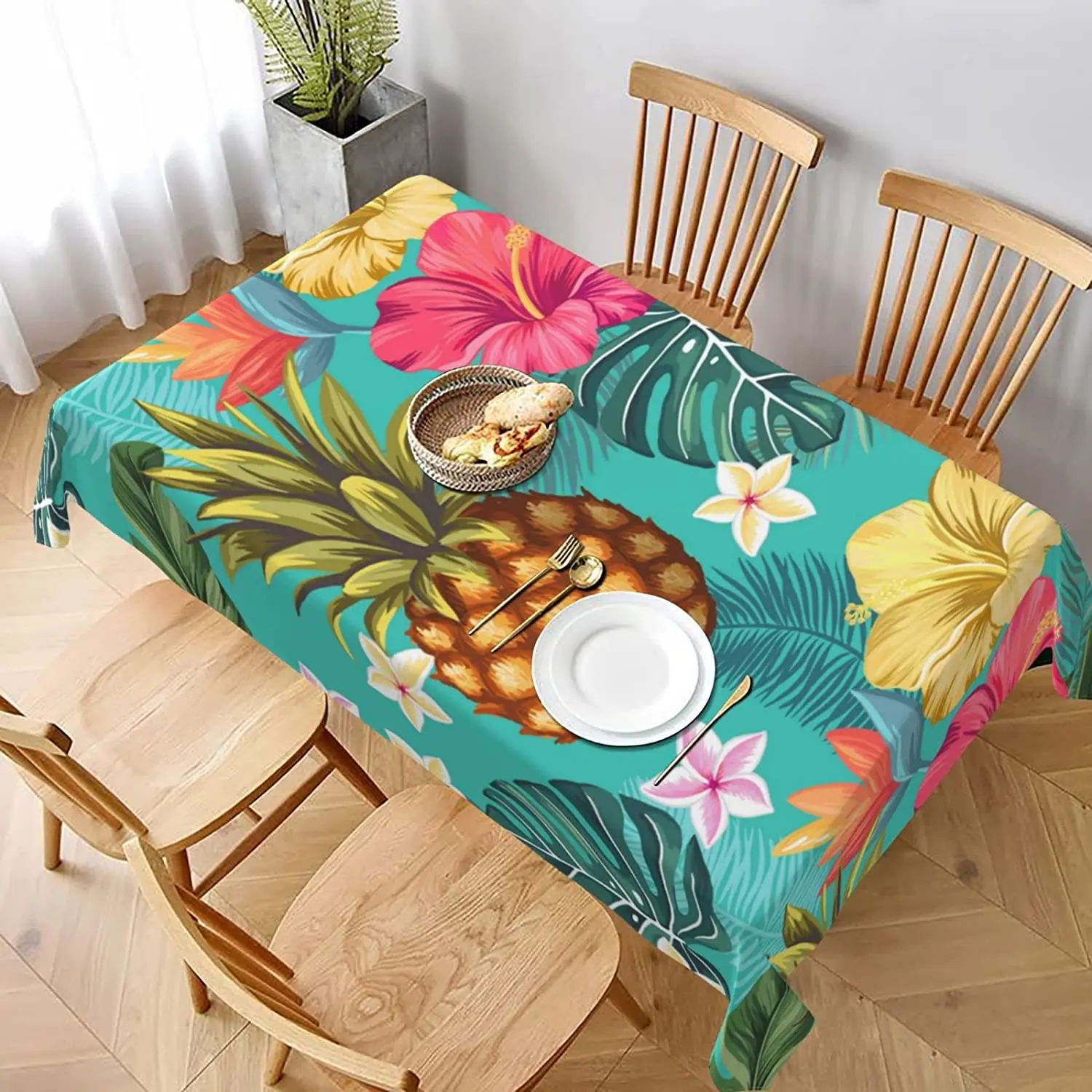 

Tropical Palm Leaf Flower Rectangle Tablecloth Wedding Decoration Washable Anti Wrinkle Tablecloth for Kitchen Party Decor