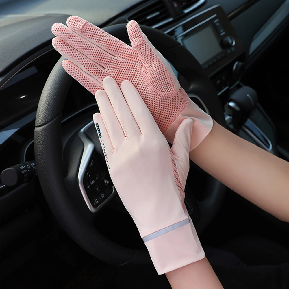 

Summer Women Gloves Summer Ladies Anti-UV Sunscreen Ice Silk Thin Gloves Mesh Breathable Can Be Opened Fingertip Driving Gloves