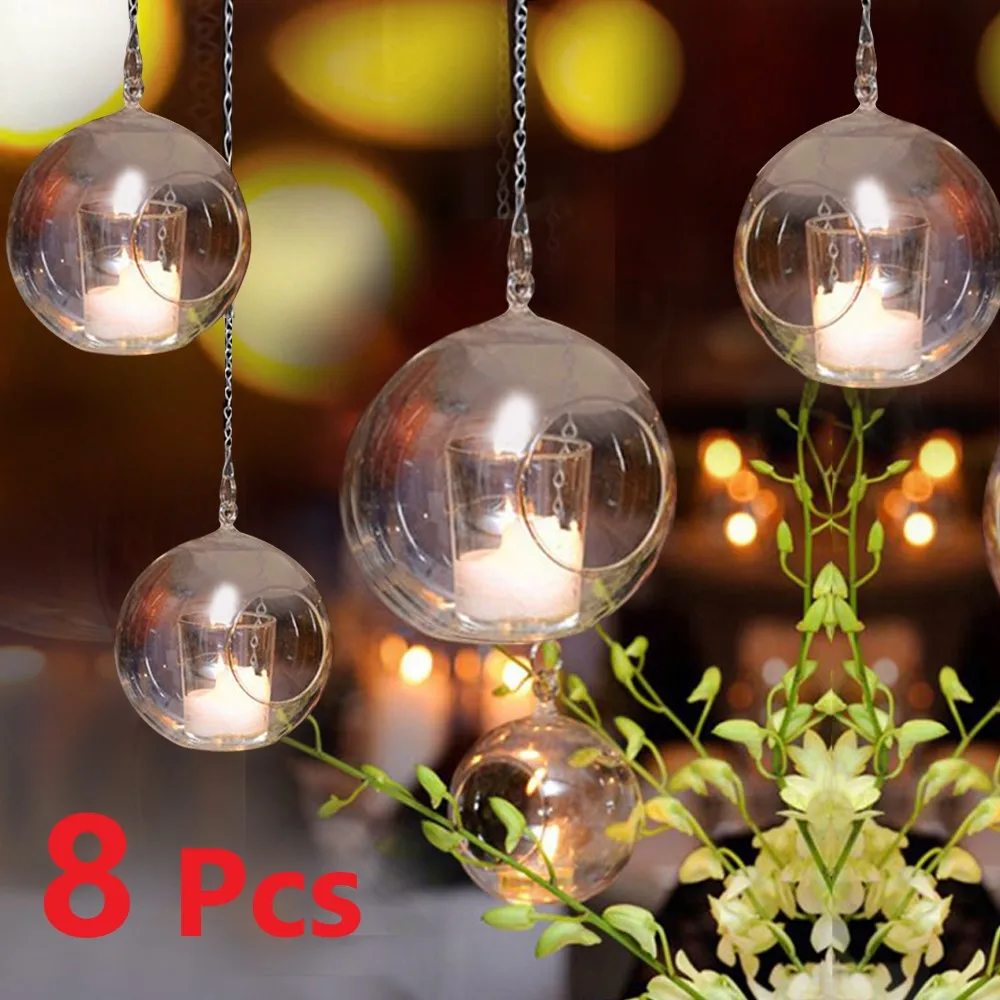 

8/12cm Glass Candle Holder Hanging Tealight 6/8/10/12cm Globes Terrarium Wedding Candle Candlestick Vase Home Bar Decor