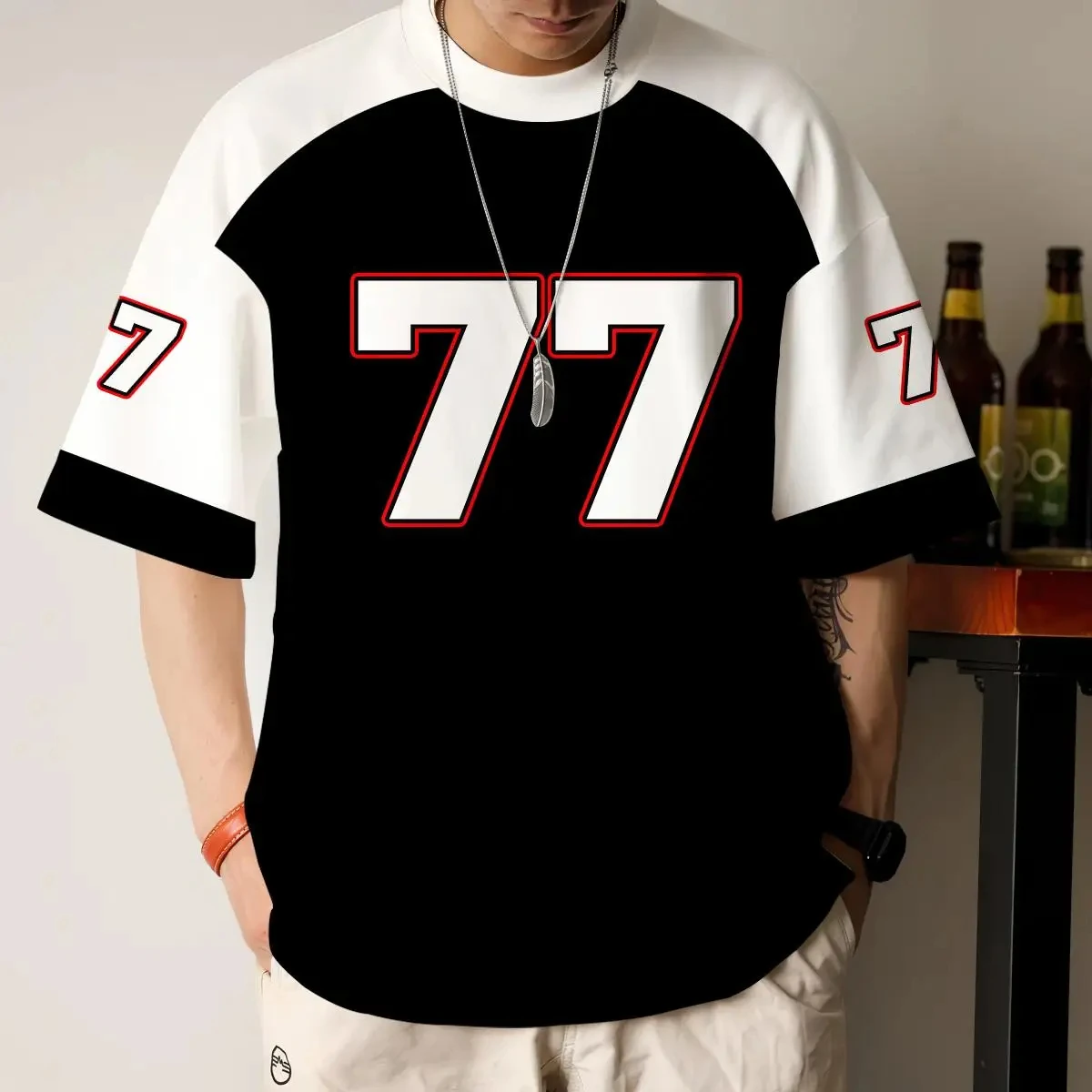 Футболка мужская оверсайз с 3D-принтом Модный Повседневный пуловер круглым