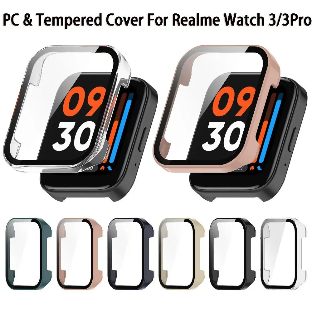 

Protective Case for Realme Watch 3 3Pro Screen Protector Tempered Glass PC Bumper Cover Smartwatch Protective Shell Ultra-thin