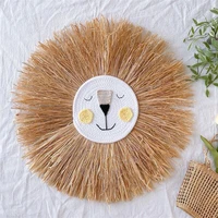 cartoon lion head hanging decorations ins nordic hand woven kids room decor cotton thread weaving animal ornaments wall hanging