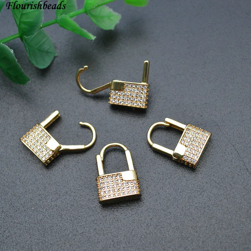 

5pc Gold Plated Zircon CZ Paved 12x16mm Small Size Lock Clasps Charm Pendants