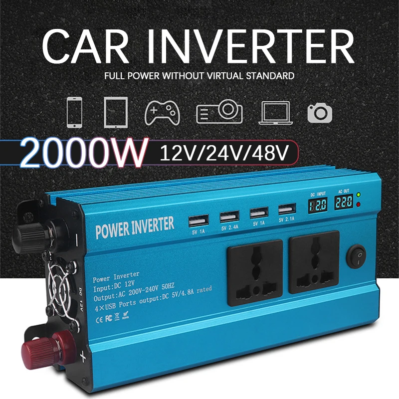 

2000 Вт модифицированный синусоидальный инвертор DC12/24/48 В в AC 220 преобразователь напряжения двойной дисплей солнечный инвертор розетка адапт...