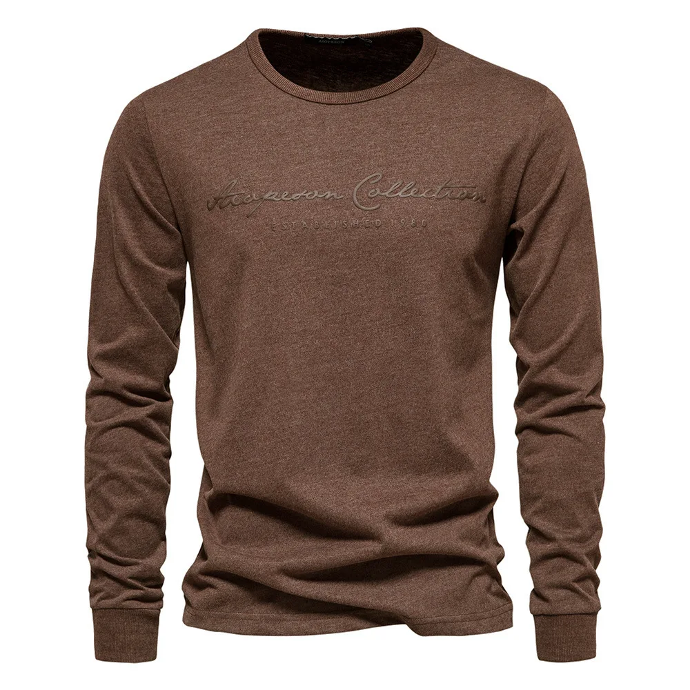 

Men's Long-Sleeved Round Neck Casual Sports T-Shirt Letter Print Bottoming TOP