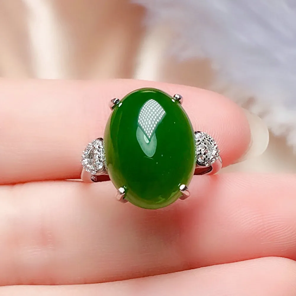 

Женское кольцо с драгоценными камнями, элегантное кольцо овальной формы с зеленым нефритом и изумрудом белого, золотого и серебряного цвет...