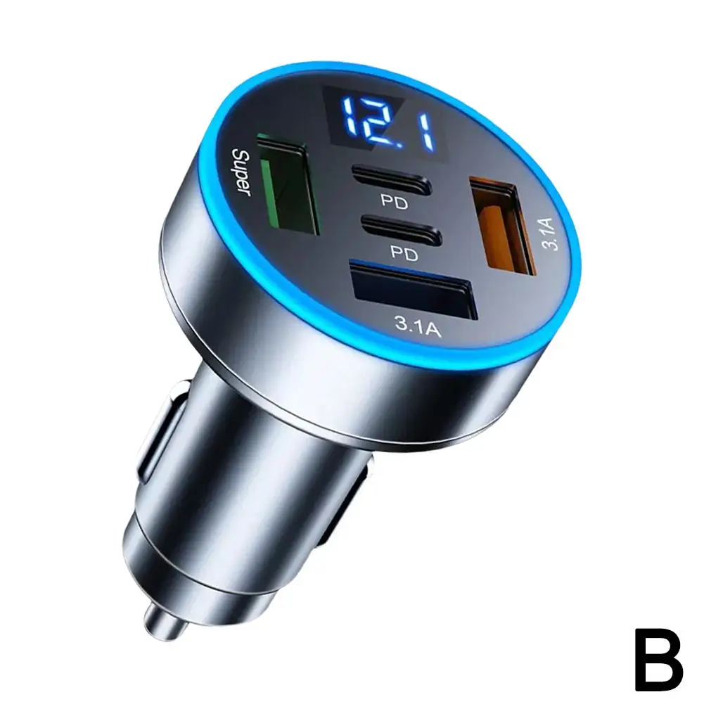 Автомобильное зарядное устройство 5-в-1 с цифровым дисплеем зеленый USB поддержка