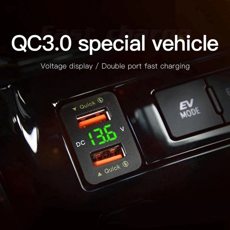 Быстрое зарядное устройство для автомобиля 2x36 Вт QC3.0 быстрое с двумя USB-портами и