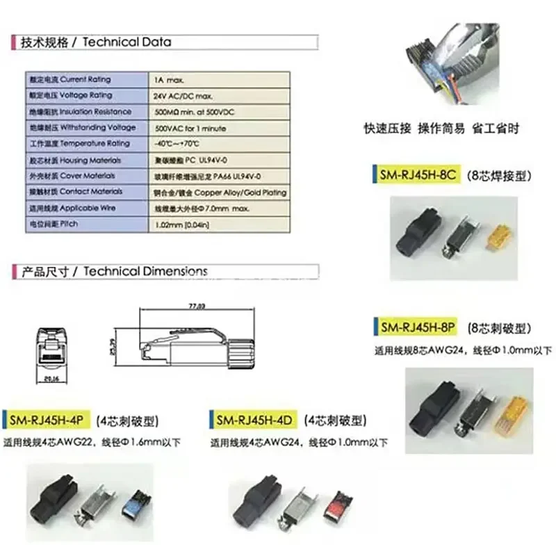 Фото Сетевой кабельный разъем для промышленных сетей RJ45 Ethernet, 22AWG~8-контактный, 4-контактный 26AWG, Profinet/Ethercat, промышленный тип №1